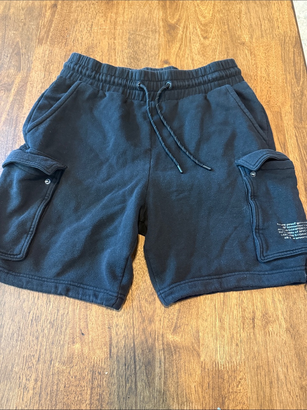 Men's Black Cargo Sweat Shorts - Casual Drawstring Waist